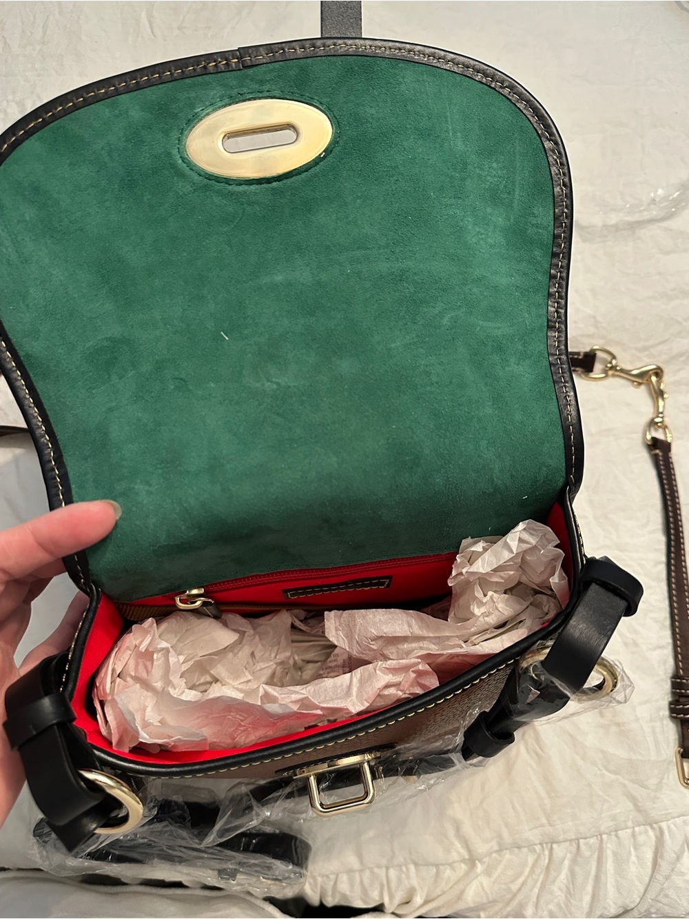Dooney & Bourke Brown and Tan Two-Tone Leather Crossbody - Picture 3 of 7